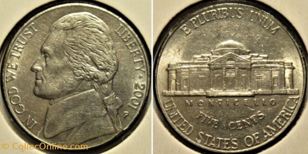2001 Five Cents Jefferson, Philadelphia monnaies monde etats unis 2001 five cents jefferson philadelphia