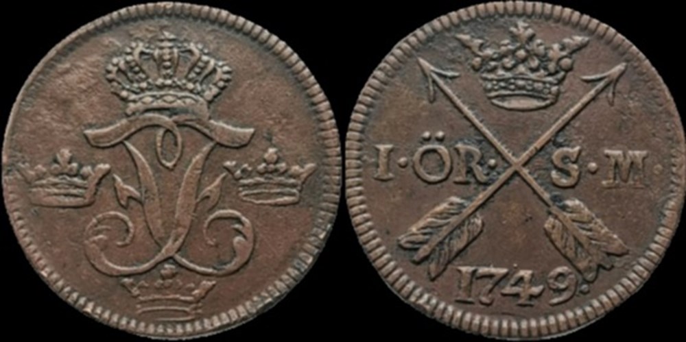 Sweden, King Fredrik I - 1 Öre 1749 Avesta monnaies europe medievale royaume suede sweden king fredrik i 1 ore 1749 avesta