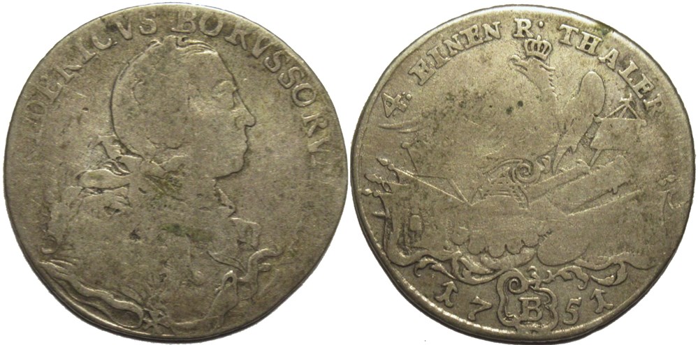 monnaies europe medievale saint empire romain germanique friedrich ii the great 1 4 reichsthaler 1751 breslau kingdom of prussia