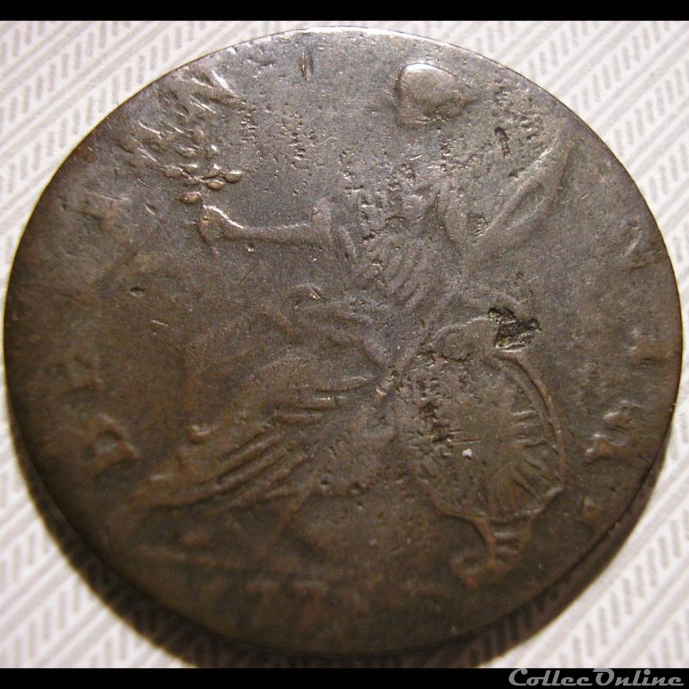1775 Half Penny No Regal - George III of Great Britain (Ex.5) 4 monnaie monde etat uni 1775 half penny no regal george iii of great britain ex 5