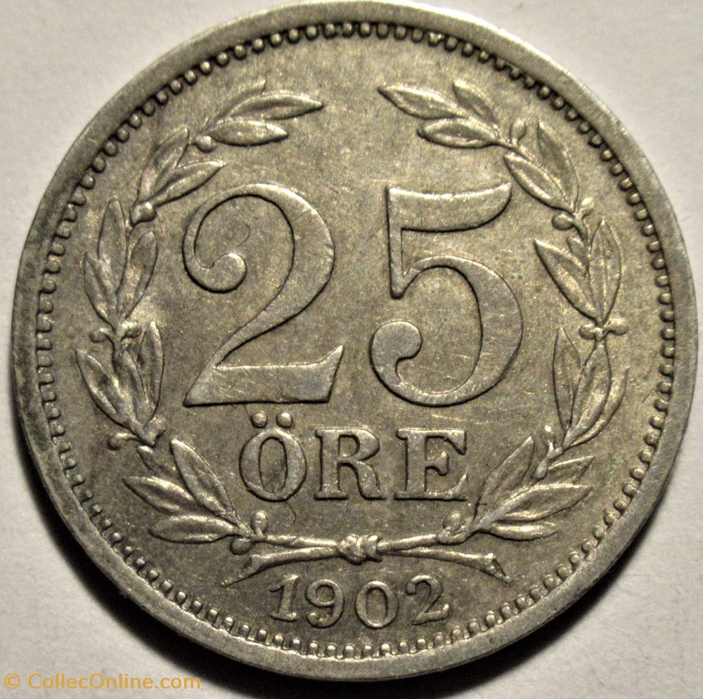 Sweden - Oskar II - 25 Öre 1902 monnaies monde suede sweden oskar ii 25 ore 1902