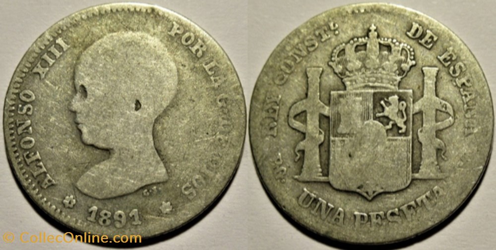 1891 - Peseta - Alfonso XIII de España - Falsa monnaies monde espagne 1891 peseta alfonso xiii de espana falsa