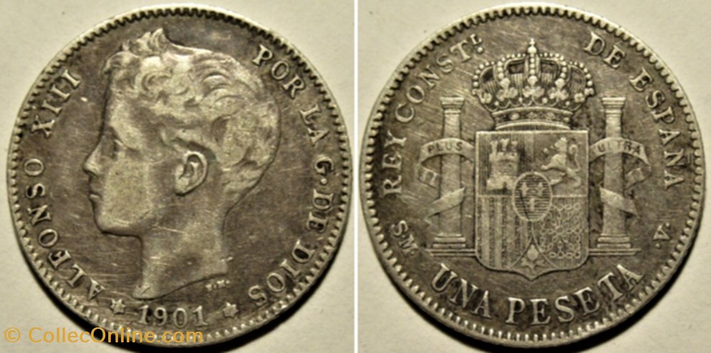 1901 - Peseta - Alfonso XIII de España monnaies monde espagne 1901 peseta alfonso xiii de espana