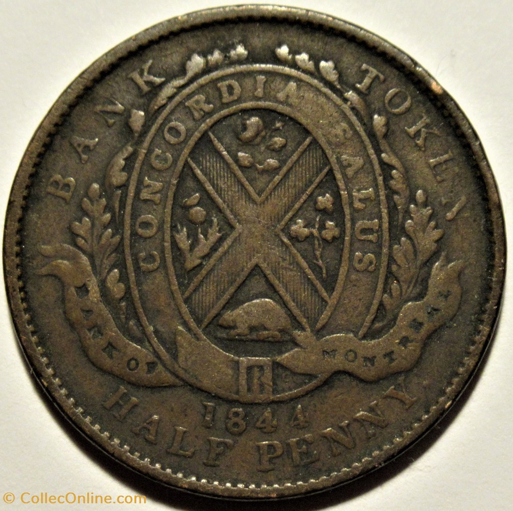 monnaies monde canada montreal 1844 half penny token bank canadian province