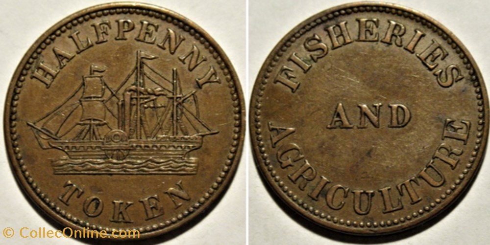 Prince Edward 1858 - HalfPenny Token - Fisheries & Agriculture monnaies monde canada prince edward 1858 halfpenny token fisheries agriculture