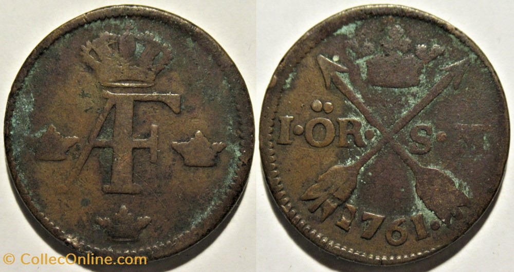 Sweden, King Adolf Fredrik - 1 Öre 1761/71 Overdate monnaies europe medievale royaume suede sweden king adolf fredrik 1 ore 1761 71 overdate