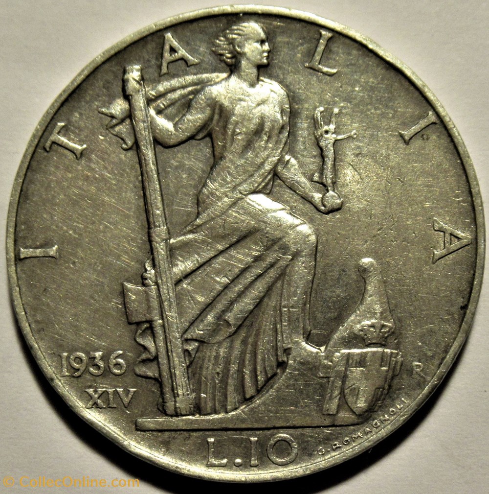 1936 Royaume d'Italie, 10 Lire, Roma - Vittorio Emanuele III 3 monnaies monde 1936 royaume italie 10 lire roma vittorio emanuele iii