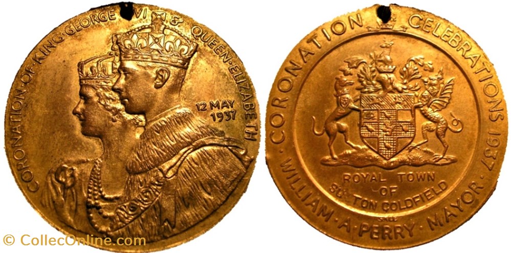 George VI & Elizabeth - 1937 Coronation Medal, Royal Town of Sutton Coldfield - UK medaille royaume uni george vi elizabeth 1937 coronation medal royal town of sutton coldfield uk