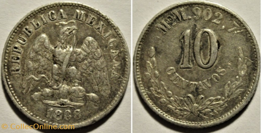 México - 10 Centavos 1888/7 Overdate monnaies monde mexique mexico 10 centavos 1888 7 overdate