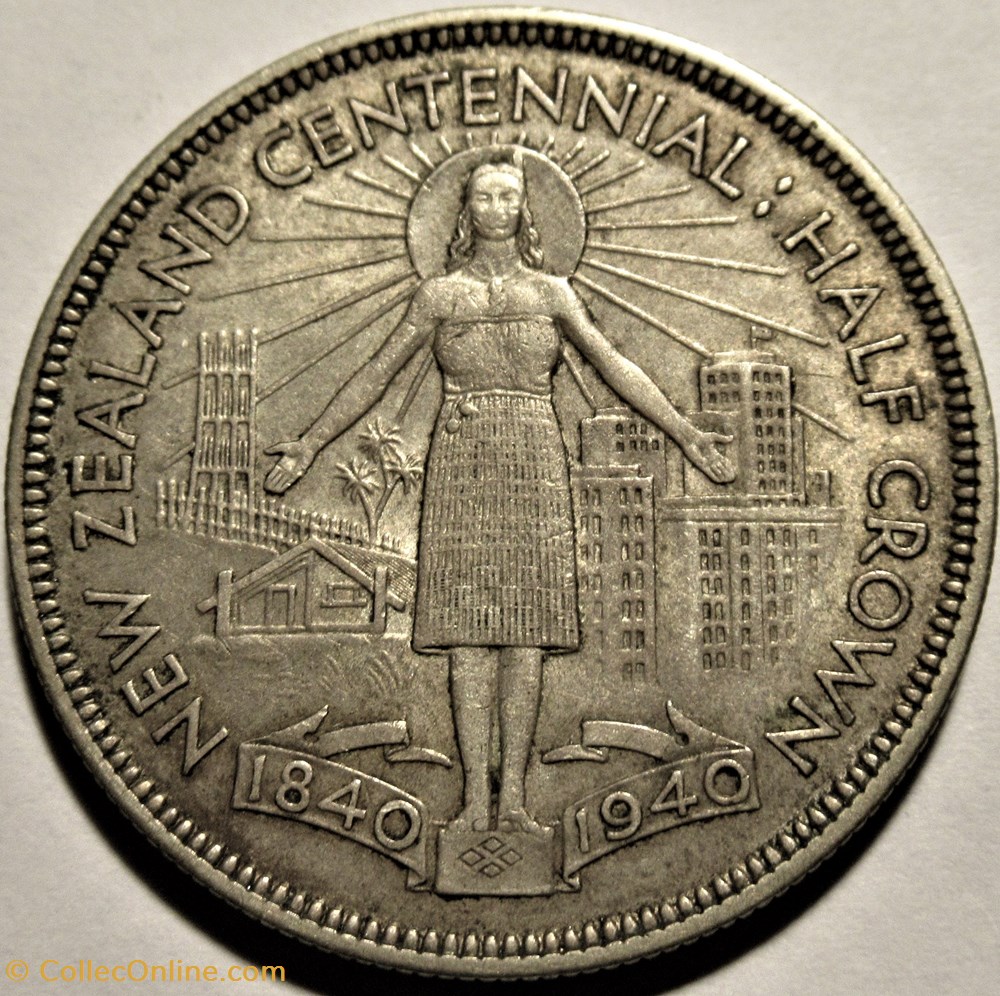 George VI - Half Crown 1840-1940 Centennial - New Zealand (ex.2) monnaies monde nouvelle zelande george vi half crown 1840 1940 centennial new zealand ex 2