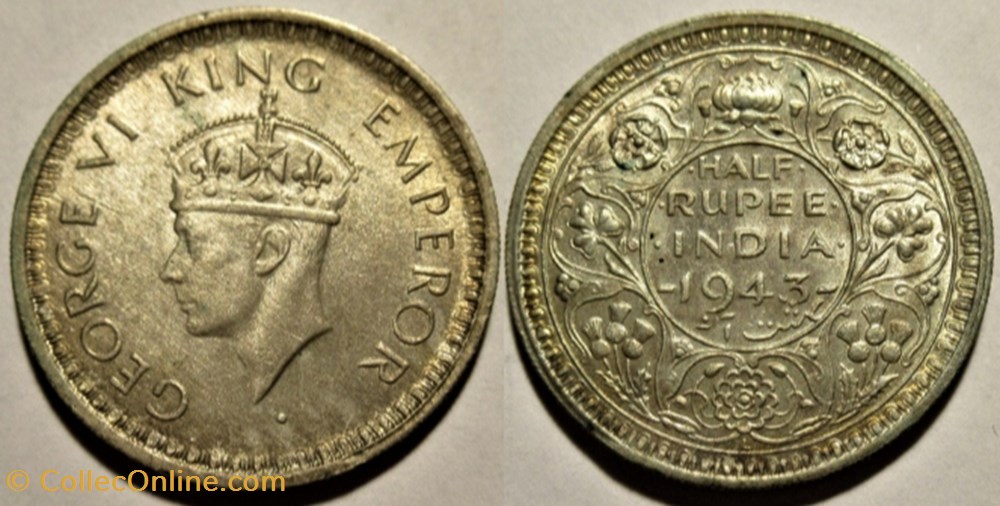 George VI - Half Rupee 1943 Lahore - British Raj monnaies monde inde george vi half rupee 1943 lahore british raj