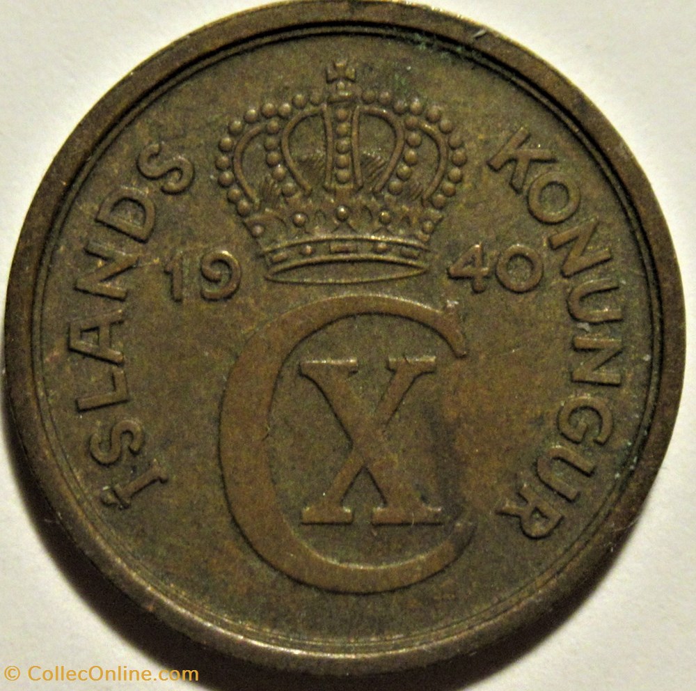 Christian X of Denmark - Eyrir 1940 Iceland monnaies monde islande christian x of denmark eyrir 1940 iceland
