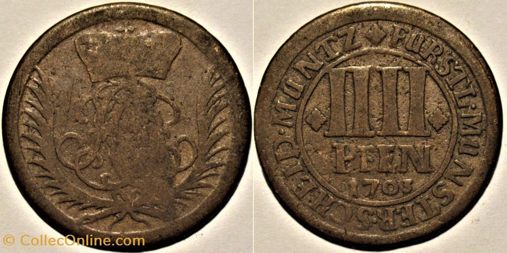 Friedrich Christian - 4 Pfennig 1703, Bishopric of Münster monnaies europe medievale saint empire romain germanique friedrich christian 4 pfennig 1703 bishopric of munster