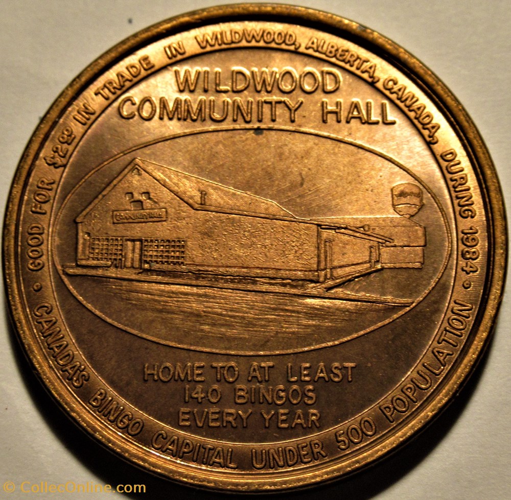 Wildwood Community Hall, Alberta - Two Dollars Token 1984 3 monnaies paranumismatique jetons poids wildwood community hall alberta two dollars token 1984