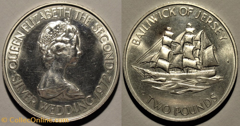 States of Jersey - 2 Pounds 1972 - 25th Anniversary of wedding Elizabeth II monnaies monde states of jersey 2 pounds 1972 25th anniversary of wedding elizabeth ii