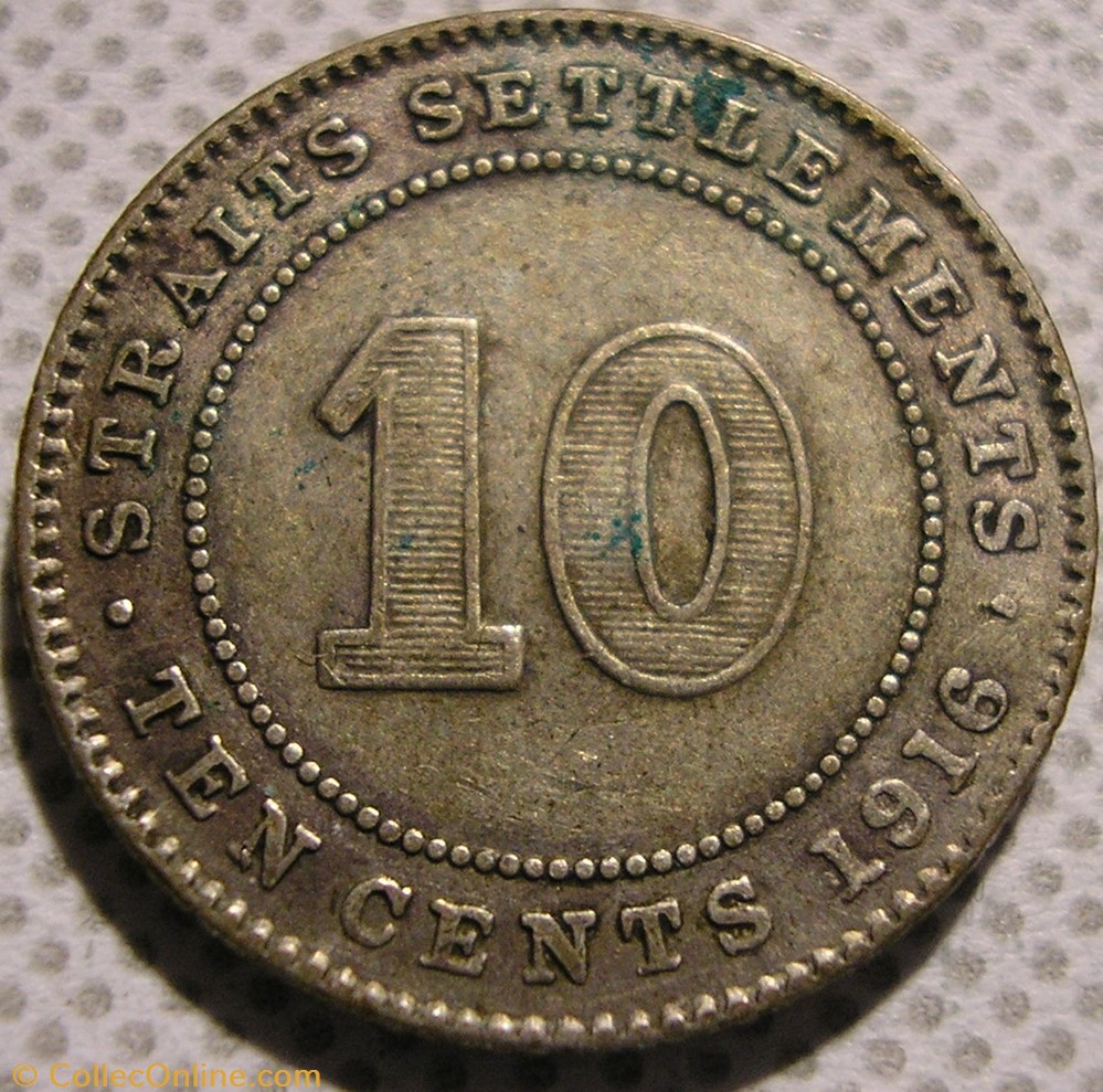 George V - 10 Cents 1916 - Straits Settlements monnaie monde malaisie george v 10 cents 1916 straits settlements