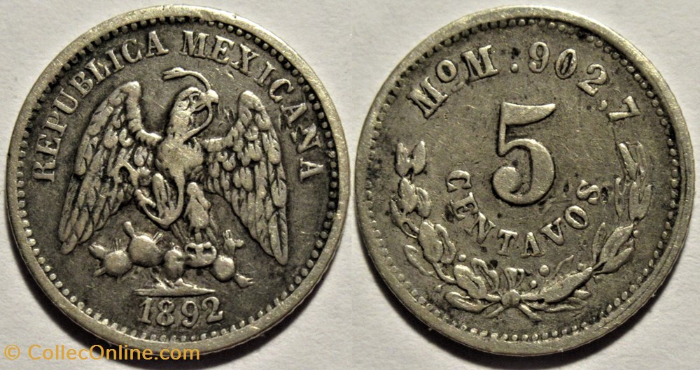 monnaies monde mexique mexico 5 centavos 1892
