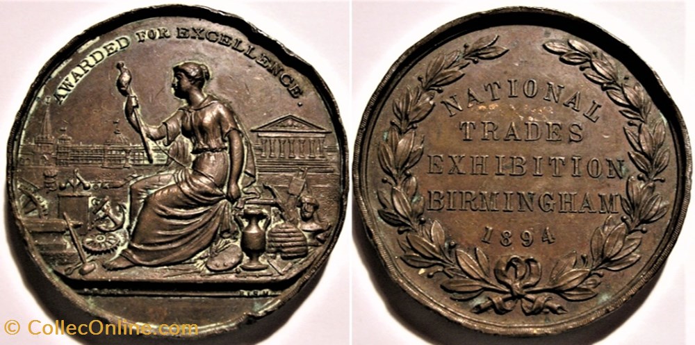 medaille royaume uni national trades exhibition 1894 award token for excellence birmingham england