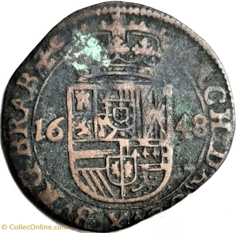 Felipe IV - Oord or Liard, 1648 Brabant, Spanish Netherlands monnaies europe medievale pays bas espagnols felipe iv oord or liard 1648 brabant spanish netherlands