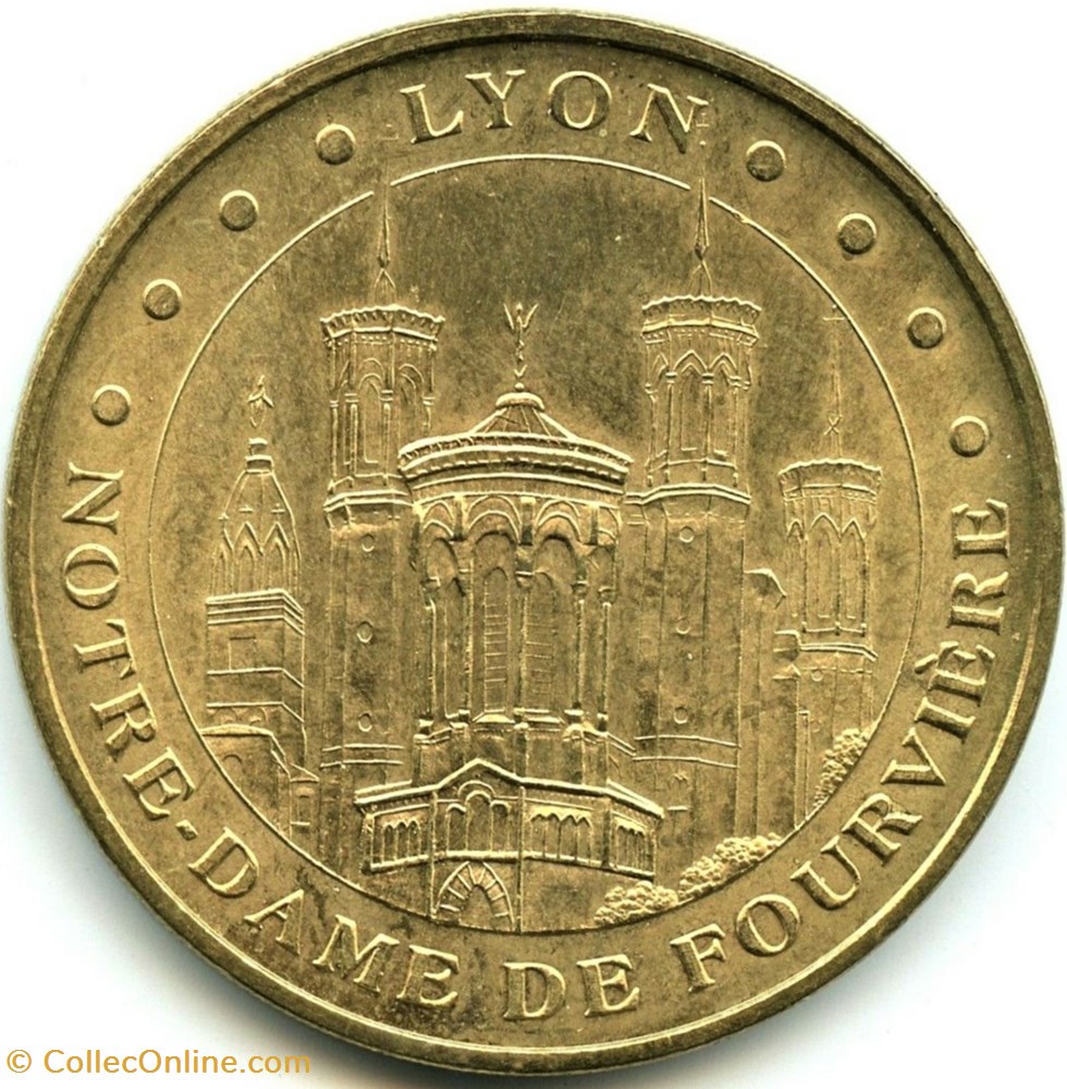 Notre-Dame de Fourvière à Lyon - Jeton Touristique - Monnaie de Paris 2008 2 monnaies jetons mereaux notre dame de fourviere a lyon jeton touristique monnaie de paris 2008