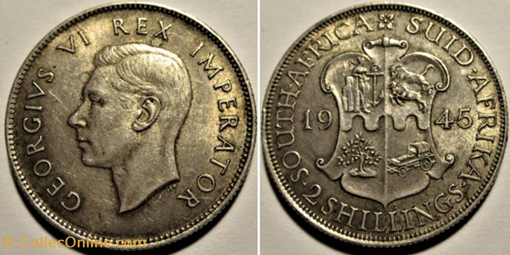 George VI - 2 Shillings 1945 - South Africa monnaies monde afrique du sud george vi 2 shillings 1945 south africa