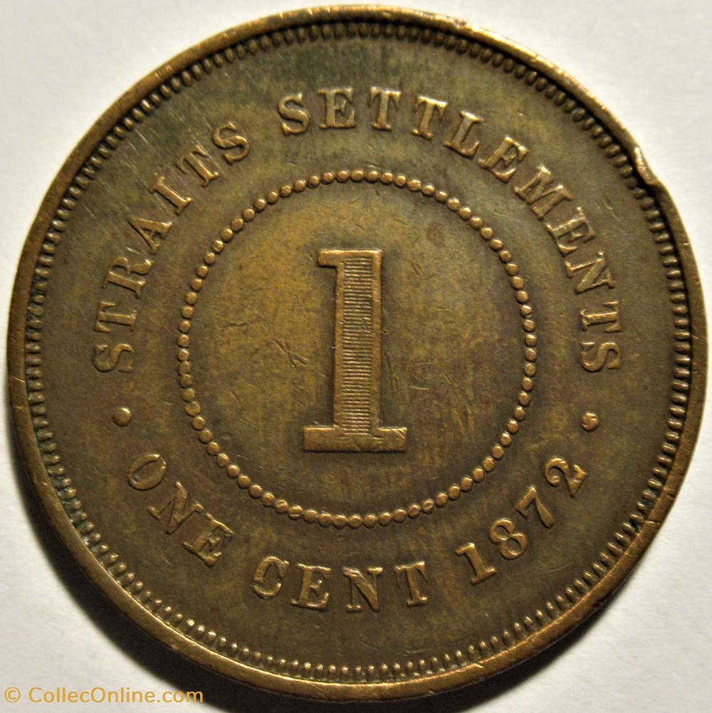 Victoria - One Cent 1872 Heaton - Straits Settlements, Malaysia (ex.2) 3 monnaies monde malaisie victoria one cent 1872 heaton straits settlements malaysia ex 2