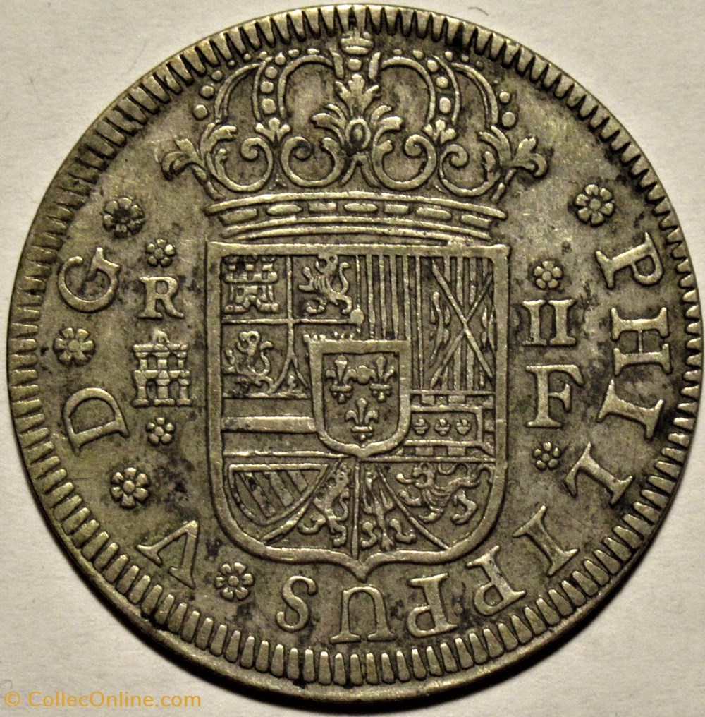 1724 Segovia, 2 Reales - Felipe V de España monnaies europe medievale royaume espagne 1724 segovia 2 reales felipe v de espana