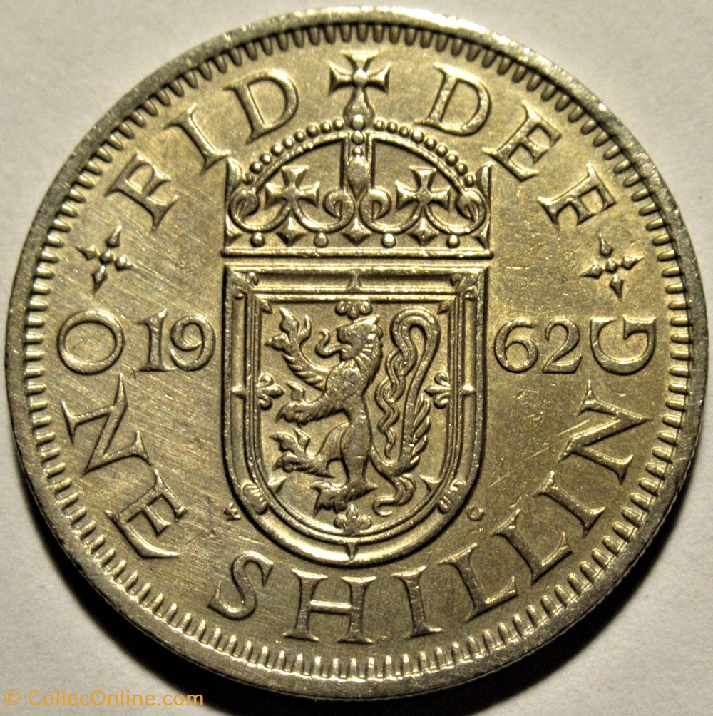 Elizabeth II Q Scottish Great Britain 1962-1 Shilling Copper-Nickel Coin 