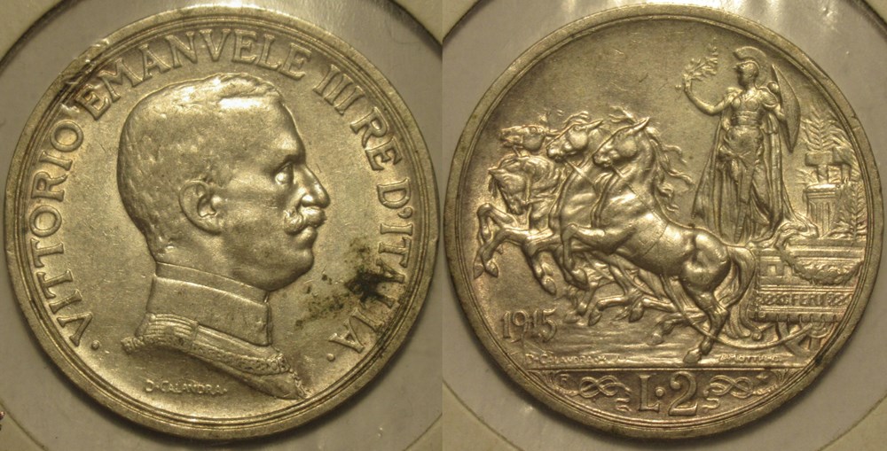 1915 Royaume d'Italie, 2 Lire, Roma - Vittorio Emanuele III (2.ex.) monnaies monde 1915 royaume italie 2 lire roma vittorio emanuele iii 2 ex