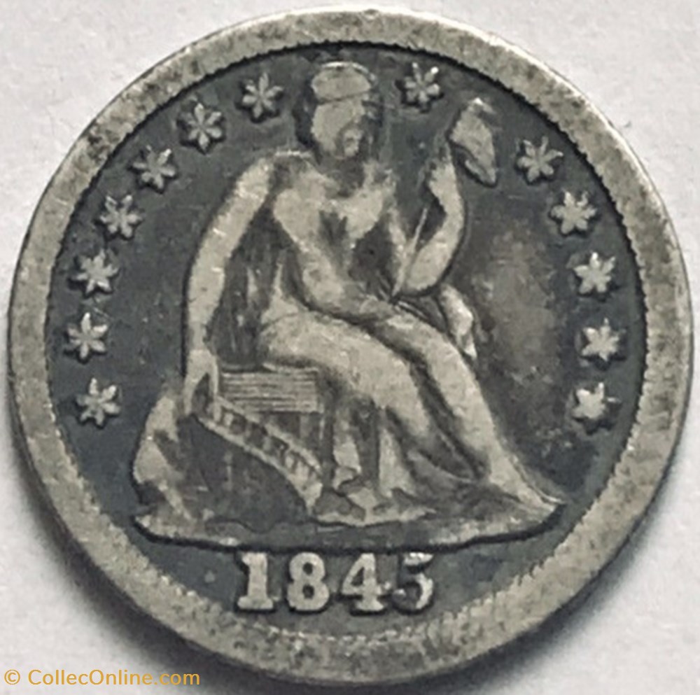 monnaie monde etat uni 1845 dime high date repunched ex 2