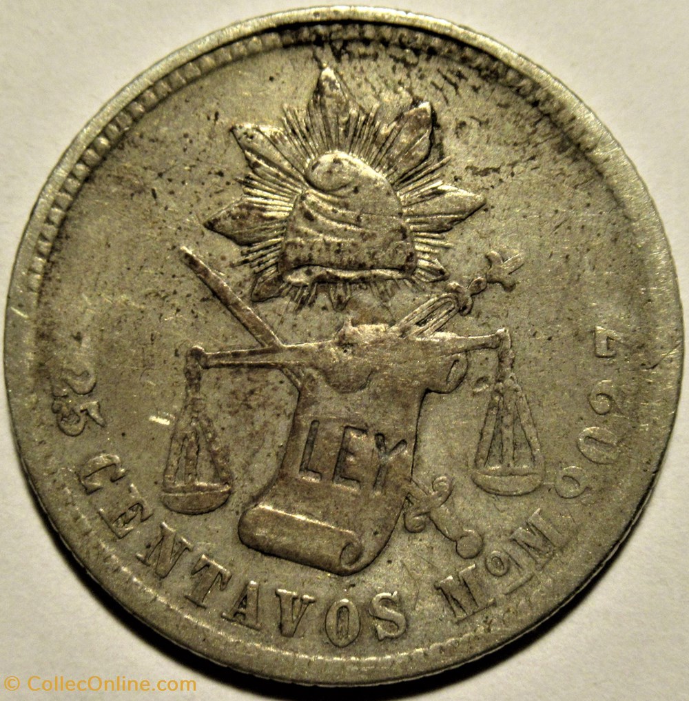 monnaies monde mexique mexico 25 centavos 1887 mo