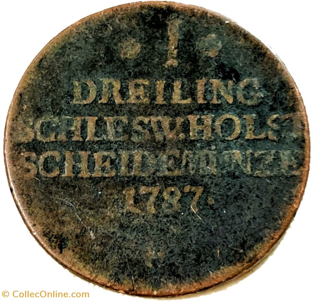 Duchy of Schleswig-Holstein - 1 Dreiling 1787 - Christian VII Denmark monnaies monde allemagne duchy of schleswig holstein 1 dreiling 1787 christian vii denmark