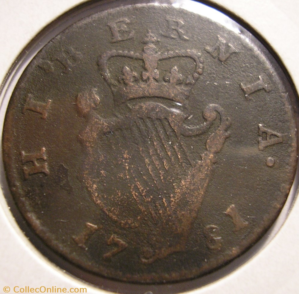 1781 Half Penny, Hibernia - George III of Great Britain (ex.3) monnaie monde irlande 1781 half penny hibernia george iii of great britain ex 3