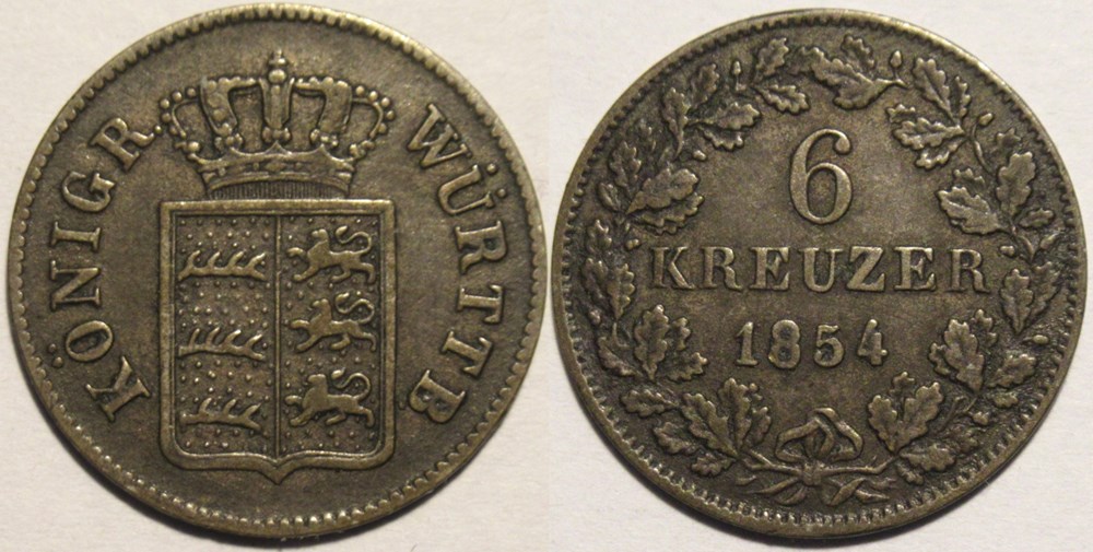 Wilhelm I - 6 Kreuzer 1854 - Kingdom of Württemberg monnaies europe medievale a saint empire romain germanique wilhelm i 6 kreuzer 1854 kingdom of wurttemberg