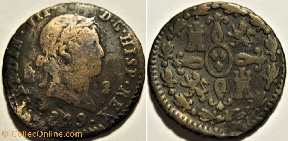 1829 Segovia 2 Maravedis - Fernando VII de España monnaies monde espagne 1829 segovia 2 maravedis fernando vii de espana