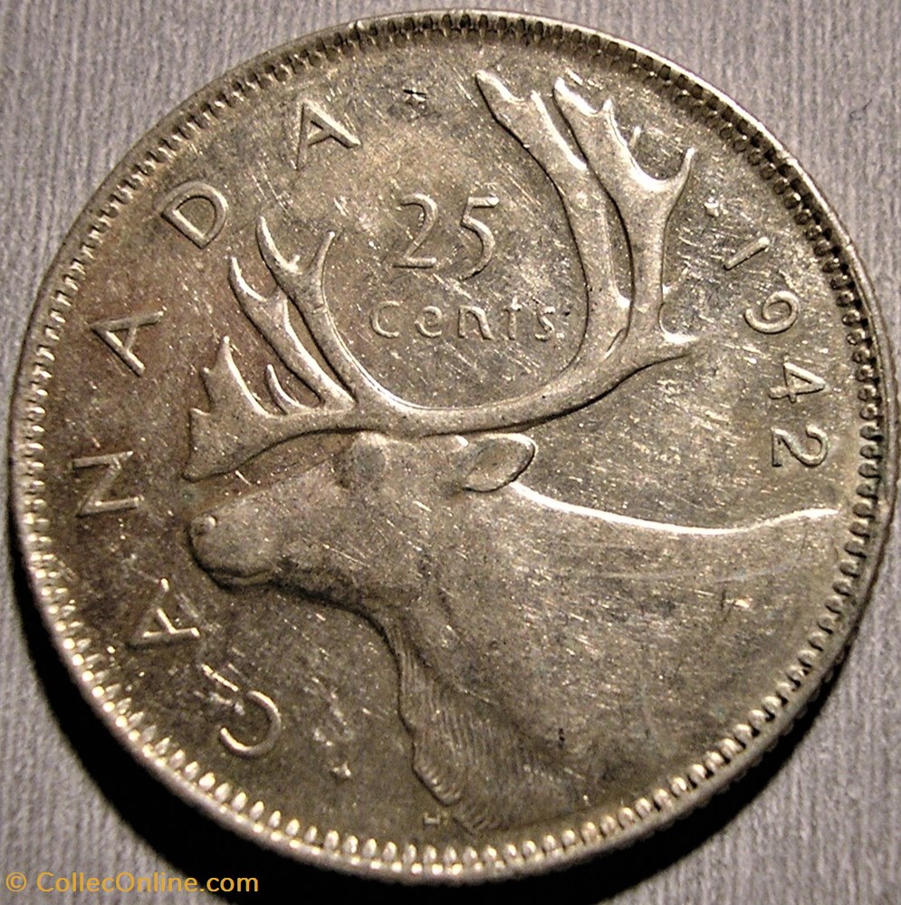 George VI - 25 Cents 1942 (ex.2) monnaie monde canadum george vi 25 cents 1942 ex 2