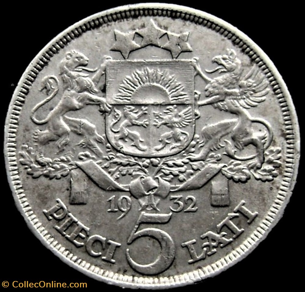 monnaies monde lettonie latvia republic of 5 lati 1932