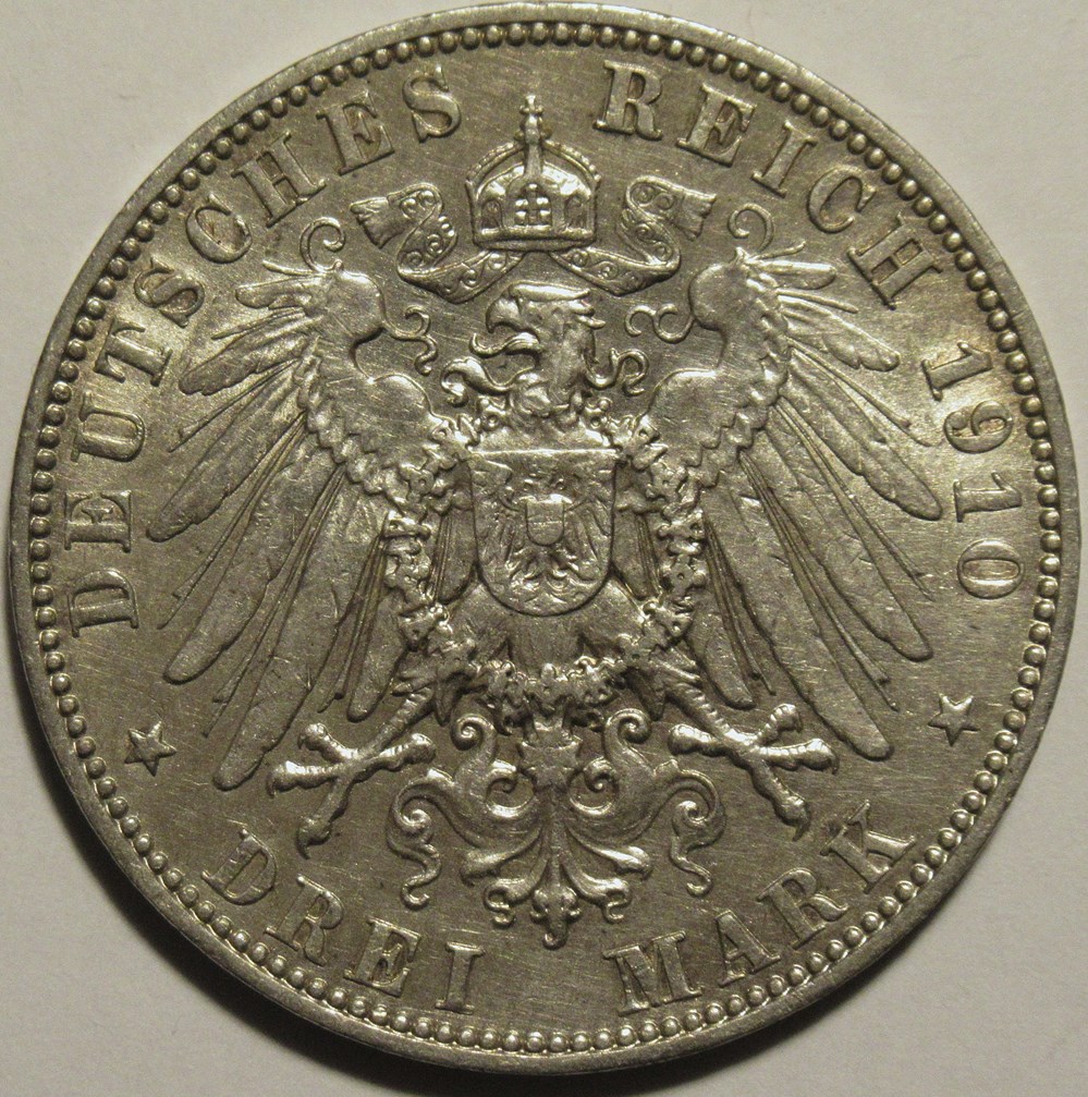 Friedrich August III - 3 Mark 1910 - Kingdom of Saxony monnaies europe medievale saint empire romain germanique friedrich august iii 3 mark 1910 kingdom of saxony