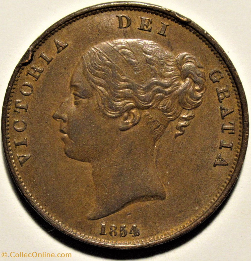 Victoria - One Penny 1854 - Kingdom of Great Britain - Variety (2) monnaies monde royaume uni victoria one penny 1854 kingdom of great britain variety 2