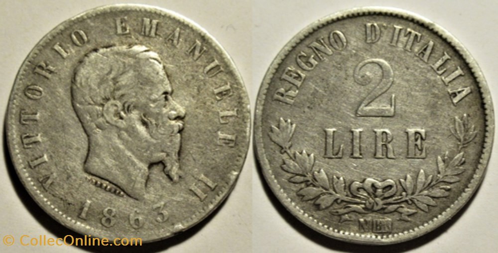 1863 Regno d'Italia, 2 Lire, Napoli - Vittorio Emanuele II monnaies monde italie 1863 regno italia 2 lire napoli vittorio emanuele ii