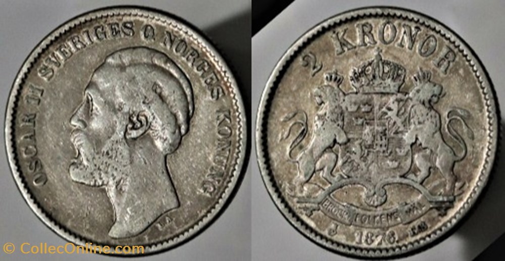 Sweden - Oskar II - 2 Kronor 1876 monnaies monde suede sweden oskar ii 2 kronor 1876