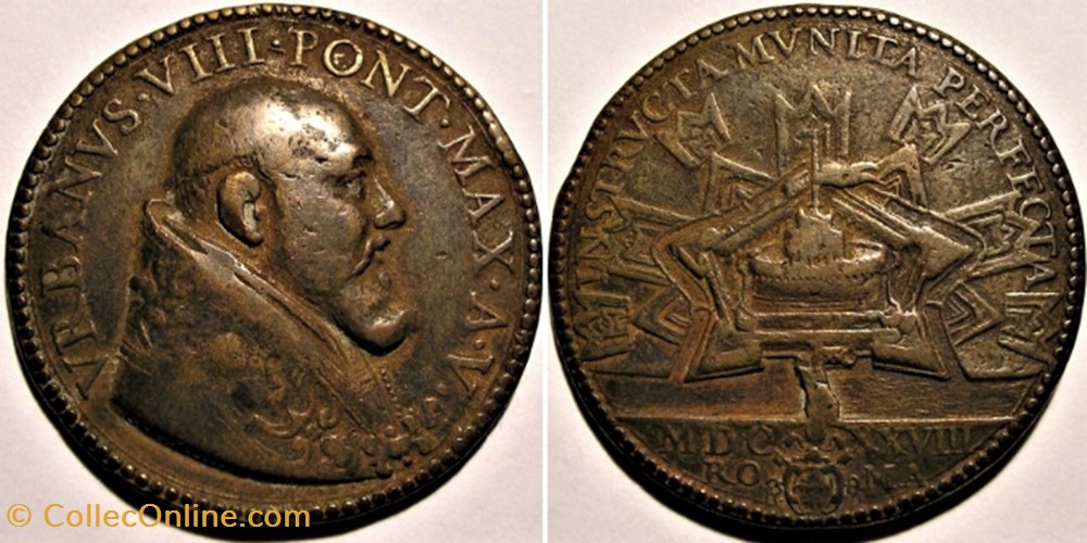 Pope Urban VIII - Medal 1628 Fortifications of Castel Sant'Angelo - Roma medailles etat de la cite du vatican pope urban viii medal 1628 fortifications of castel sant angelo roma