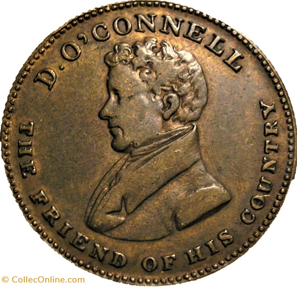 1830'-1840's Farthing/Token, Daniel O'Connell, Ireland monnaie jeton mereaux 183 184s farthing token daniel connell ireland