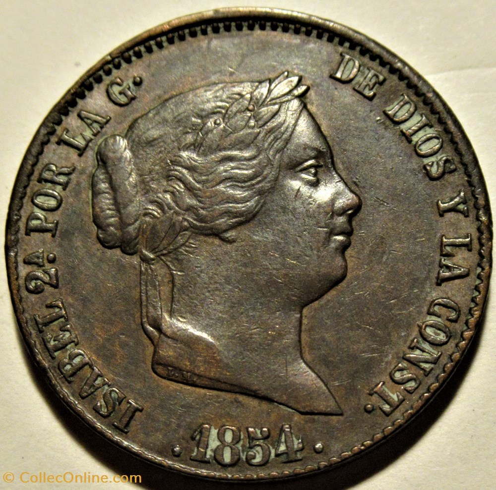 1854 Segovia - 25 Centimos - Isabel II España 4 monnaies monde espagne 1854 segovia 25 centimos isabel ii espana