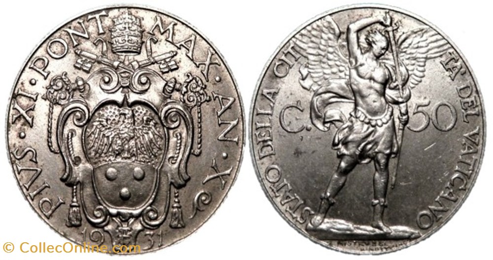 Pio XI, Papa - 50 Centesimi 1931, Anno X - Vaticano monnaies monde pio xi papa 50 centesimi 1931 anno x vaticano