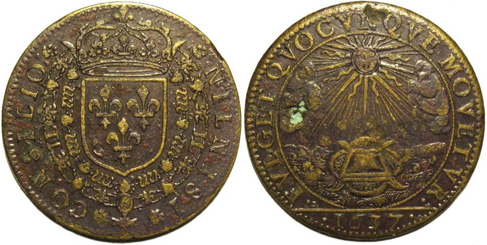 Louis XIII - 1637 Jeton - Cour des Monnaies de Paris paranumismatique jetons poids louis xiii 1637 jeton cour des monnaies de paris