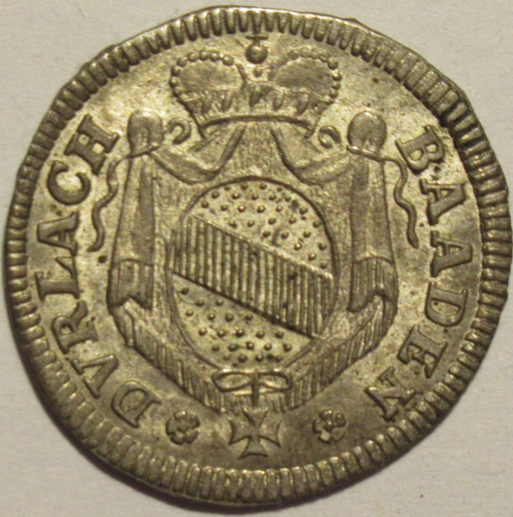1742 Baden-Durlach, 2 Kreuzer - Margrave Karl Friedrich monnaies europe medievale saint empire romain germanique 1742 baden durlach 2 kreuzer margrave karl friedrich