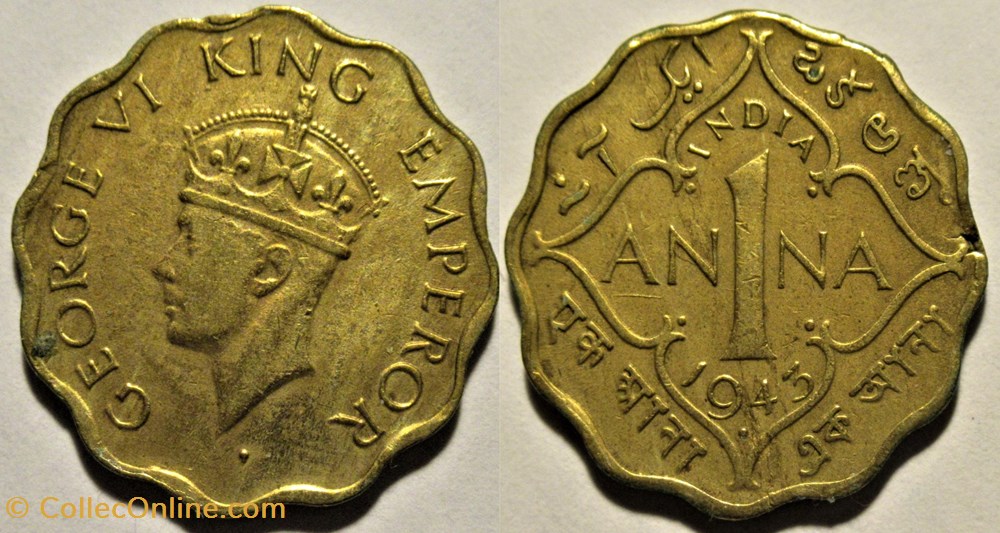 George VI - 1 Anna 1943 Bombay - British India monnaies monde inde george vi 1 anna 1943 bombay british india