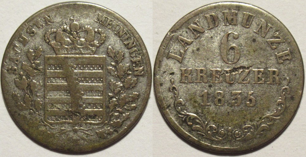 Bernhard II - 6 Kreuzer 1836, Duchy of Saxe-Meiningen monnaies europe medievale saint empire romain germanique bernhard ii 6 kreuzer 1836 duchy of saxe meiningen