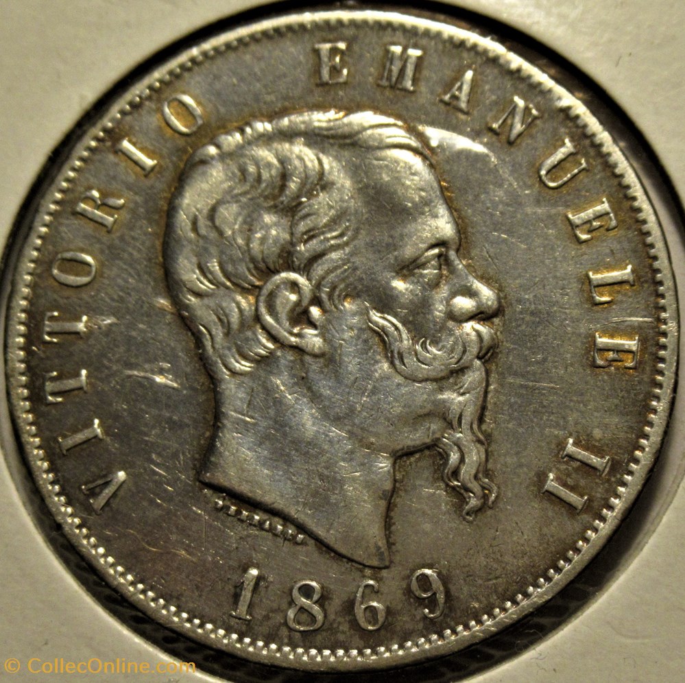1869 Regno d'Italia - 5 Lire, Milano- Vittorio Emanuele II 2 monnaies monde italie 1869 regno italia 5 lire milano vittorio emanuele ii